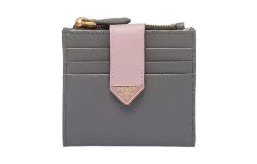 PRADA Saffiano Leather Wallet Small Women's Slate Gray/Pink