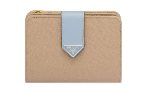 PRADA Saffiano Leather Wallet Small Women's Sand/Light Blue