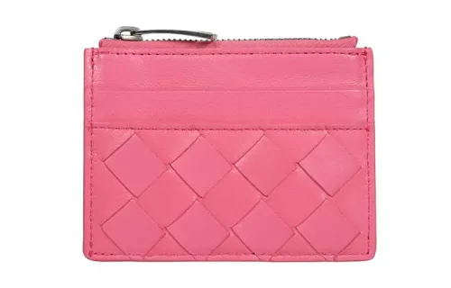 Bottega Veneta Calfskin With Lambskin Card Holder Men's Pink