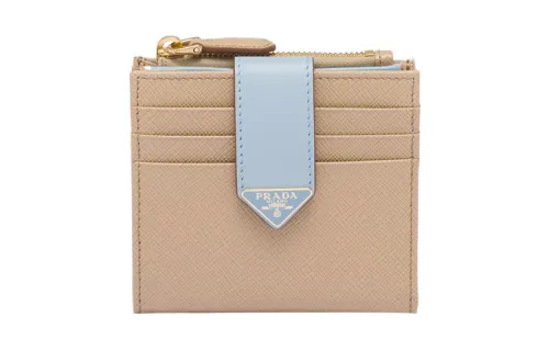 PRADA Saffiano Leather Wallet Small Women's Sand/Light Blue