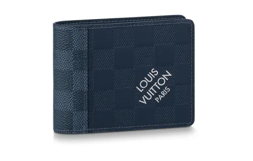 LOUIS VUITTON Cow Leather With Canvas Wallet Men's Dark Blue