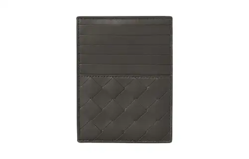 Bottega Veneta Lambskin With Calfskin Business Card Holder Large Men's Graphite Gray