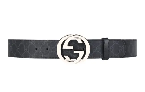 GUCCI Cow Leather Belts Men's Black Width 4cm