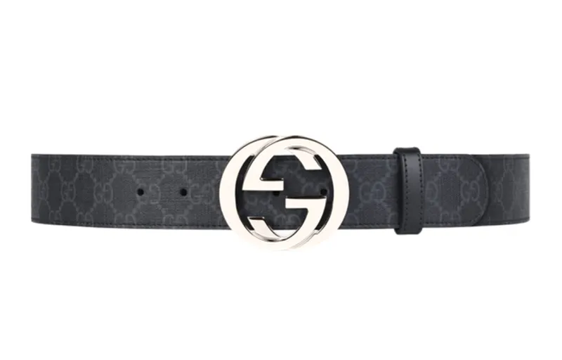 GUCCI Cow Leather Belts Men's Black Width 4cm