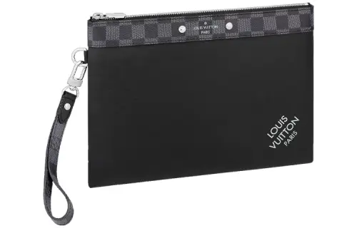 LOUIS VUITTON Pochette To Go Checkerboard Cow Leather With Graphite Canvas Clutch Regular Men's Black