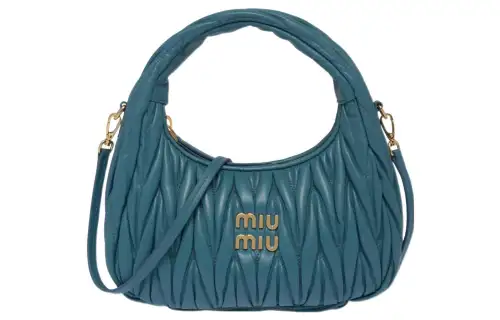 MIU MIU Wander Soft Sheep Leather Handbag Women's Sea Blue