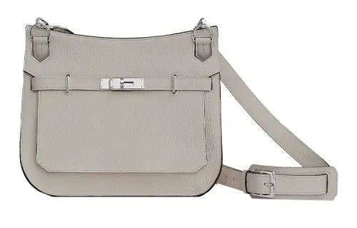 HERMES Jypsiere Clemence Bullock Leather Shoulder Bag, Crossbody Bag Women's 8L Beton Glacier White Gray
