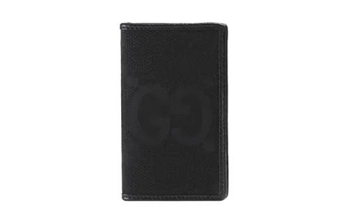 GUCCI Solid Color Canvas With Leather Trim Canvas Bag Card Holder Large Men's Black