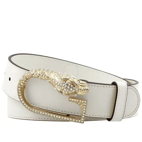 GUCCI Cow Leather Belts Women's White Width 3.6cm