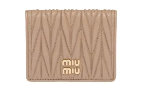 MIU MIU Matelassé Soft Sheep Leather Wallet Small Women's Cameo Brown