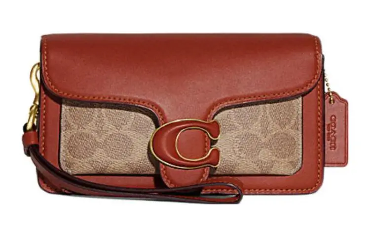 COACH Tabby Cow Leather With Canvas Wrist Bag, Shoulder Bag, Crossbody Bag Small Women's Brown & Rusty