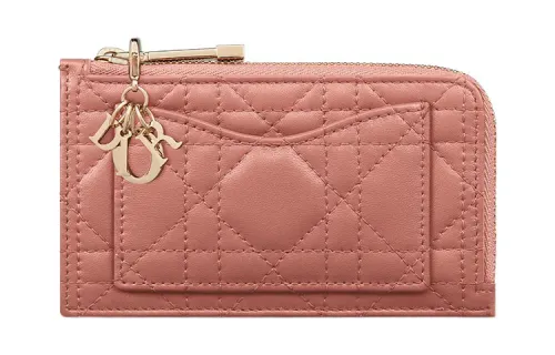 DIOR Lady Dior Lambskin Card Holder Women's Pink