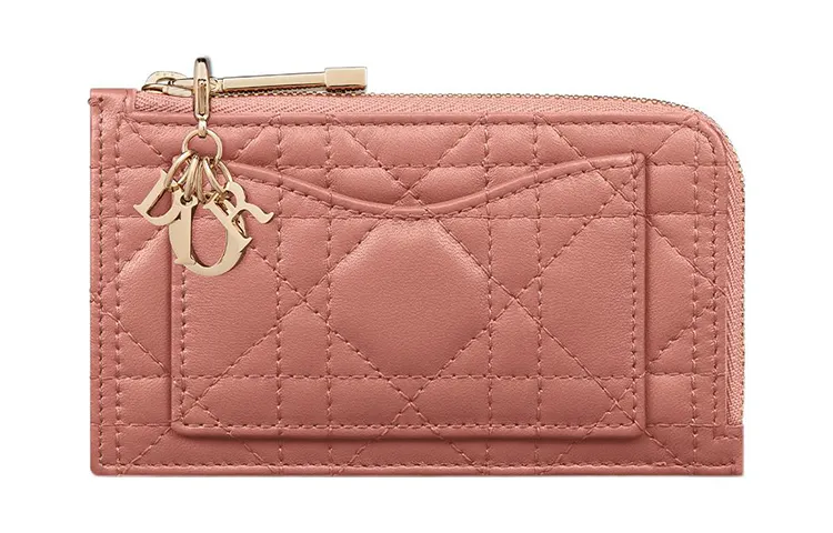 DIOR Lady Dior Lambskin Card Holder Women's Pink