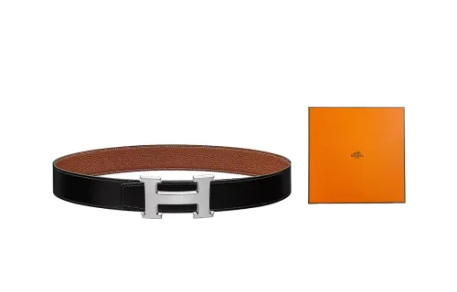 HERMES Constance Cow Leather Belts Men's Black Brown Width 3.2cm