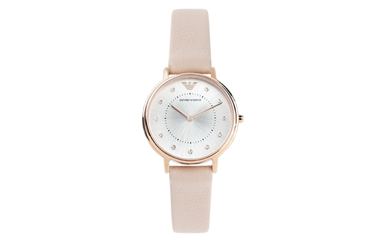 EMPORIO ARMANI Armani Gypsophila star series watch quartz movement leather strap silver dial women's watch light luxury cherry blossom pink small disc watch AR2510