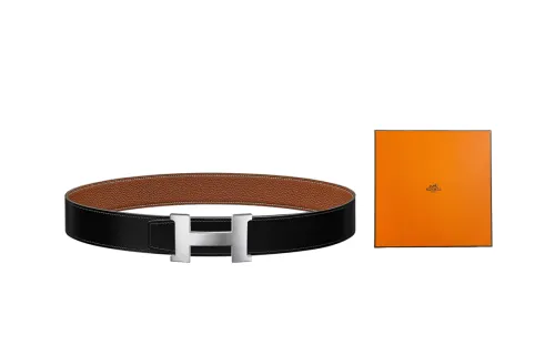 HERMES Constance Metallic Cow Leather Belts Men's Width 3.8cm