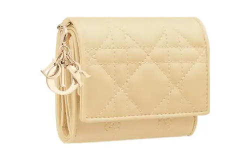DIOR Lady Dior Lambskin Wallet Women's Light Yellow