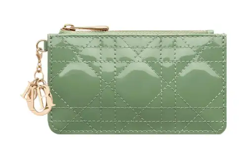 DIOR Lady Dior Patent Leather, Cow Leather Card Holder Women's Green