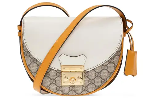 GUCCI Padlock Canvas With Leather Saddle Bag, Crossbody Bag, Shoulder Bag Women's