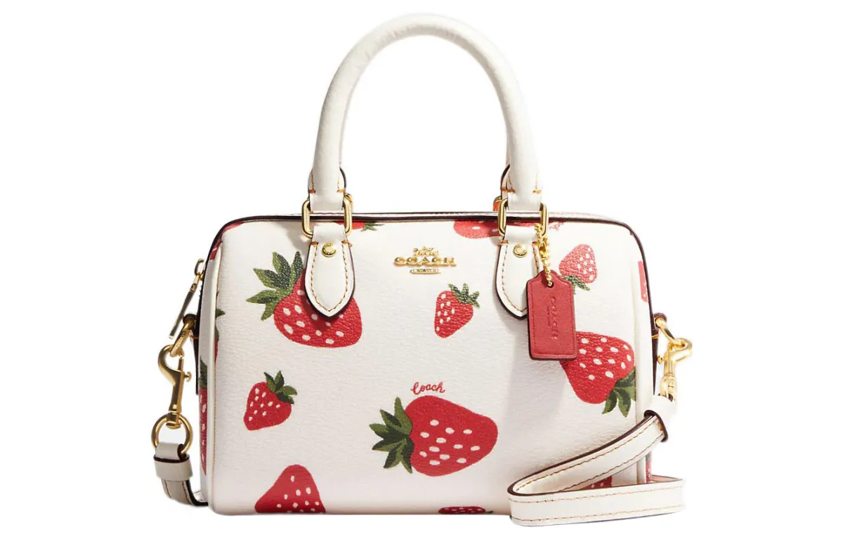 COACH Rowan Leather Boston Bag, Handbag, Shoulder Bag, Crossbody Bag Small Women's Milk White & Red
