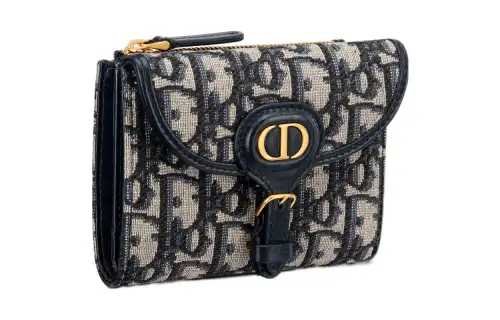 DIOR Bobby Leather Wallet Mini Women's Dark Blue