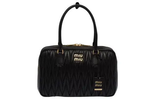 MIU MIU Matelassé Nappa Leather Handbag Women's Black