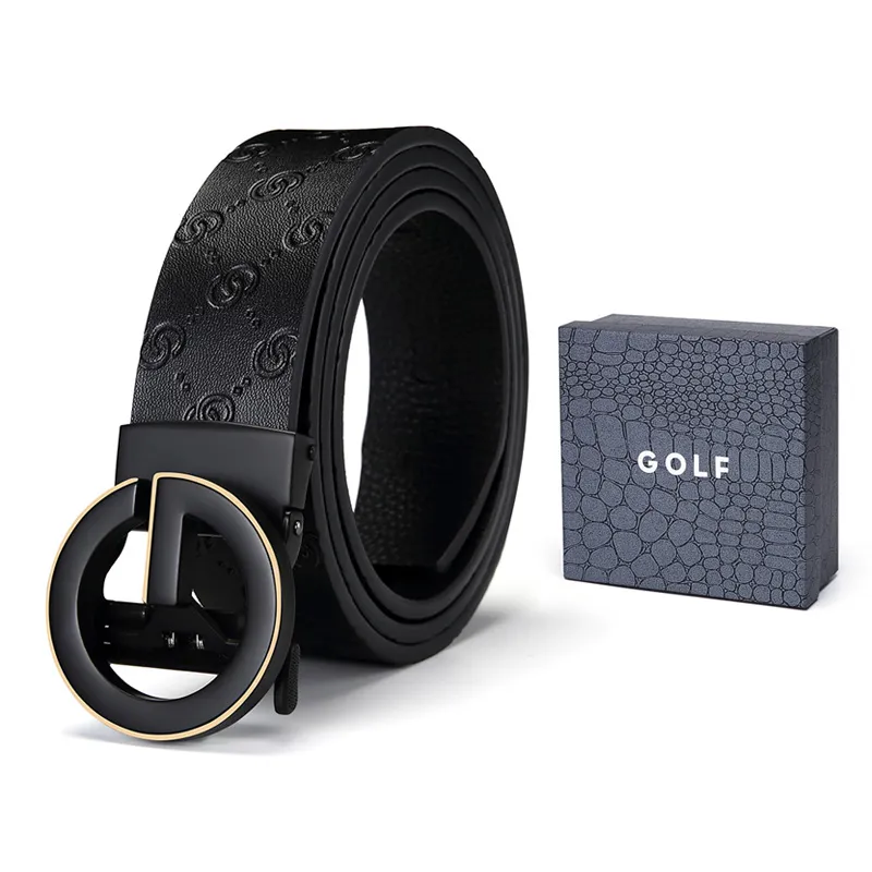 GOLF Cow Split Leather Automatic Buckle Belt Men's Black/Black Gold 3.5cm