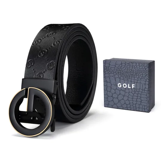 GOLF Cow Split Leather Automatic Buckle Belt Men's Black/Black Gold 3.5cm