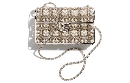 CHANEL Rhinestone Eveningwear Bag, One Shoulder, Crossbody Clutch Women's Silver