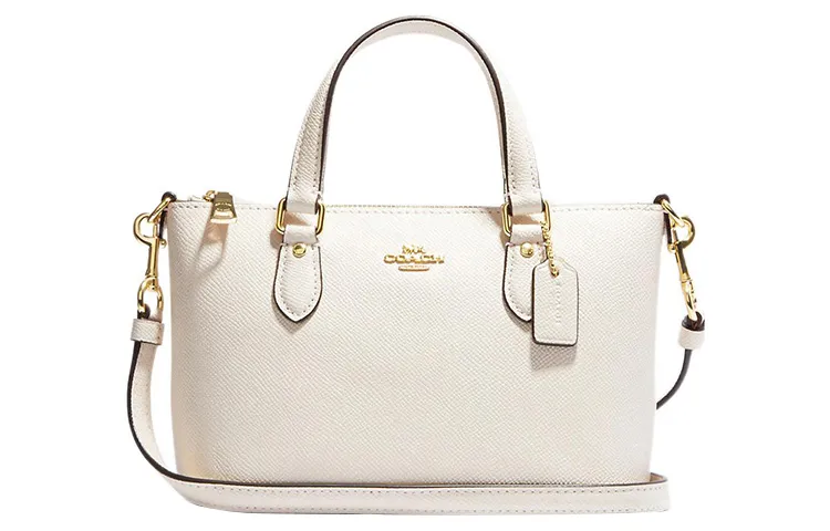 COACH Cross Grain Leather Handbag, Shoulder Bag, Crossbody Bag Mini Women's Milk White