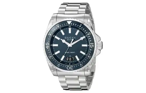 GUCCI Wrist Watches Quartz Movement Stainless Steel Strap 45mm Blue Dial Men's Watches 200m Waterproof