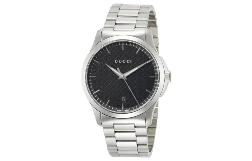 GUCCI G Timeless Collection Wrist Watch Quartz Movement Stainless Steel Strap 38mm Black Dial Men's Watches