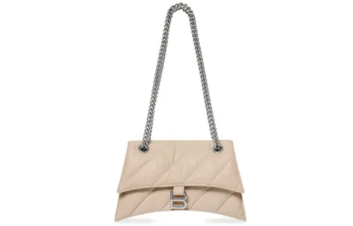 Balenciaga Crush Burnished Cow Leather Portable Crossbody Bag, Shoulder Bag Women's Light Beige