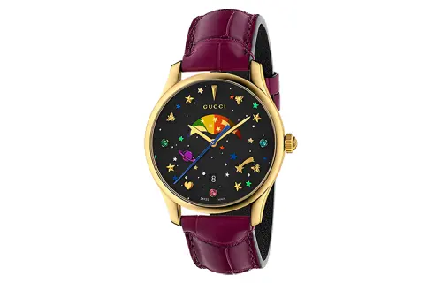 GUCCI G Timeless Collection Wrist Watches Quartz Movement Crocodile Leather Strap Black Dial Men's Watches