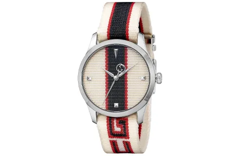 GUCCI Wrist Watches Quartz Movement Fabric Strap 38mm Beige Watch Dial Men's Watches