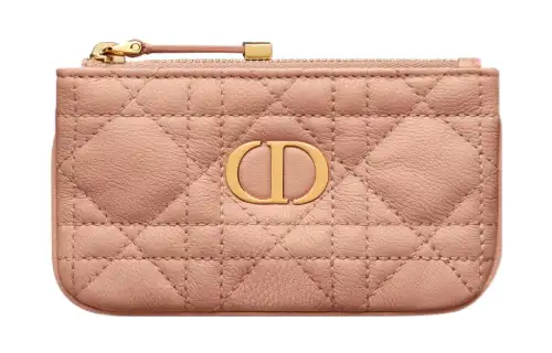 DIOR Caro Cannage Calfskin Key Pouch Women's Rose Pink