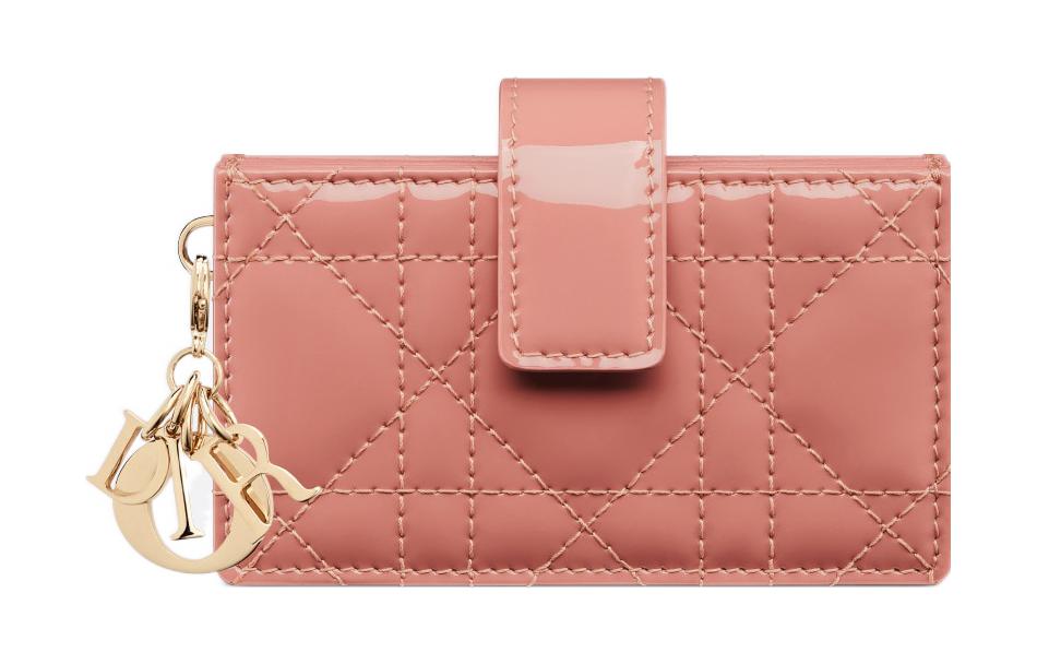 DIOR Lady Dior Patent Leather Calfskin Card Holder Card Holder Women's Elegant Pink