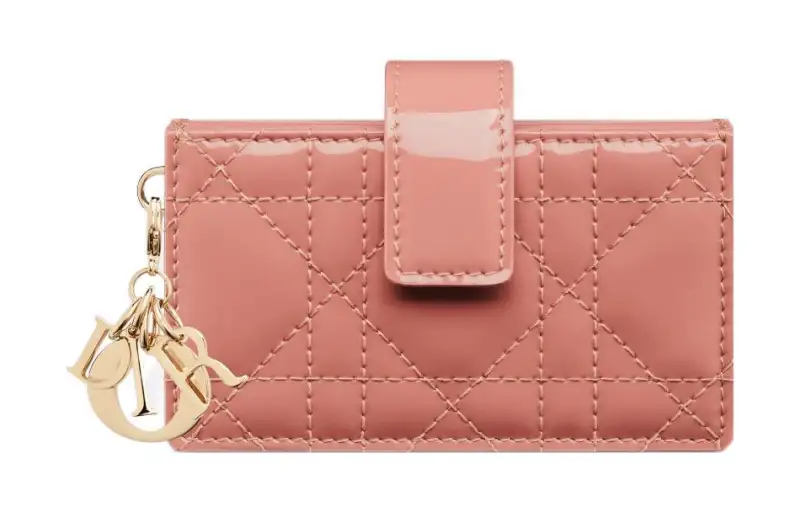 DIOR Lady Dior Patent Leather Calfskin Card Holder Card Holder Women's Elegant Pink