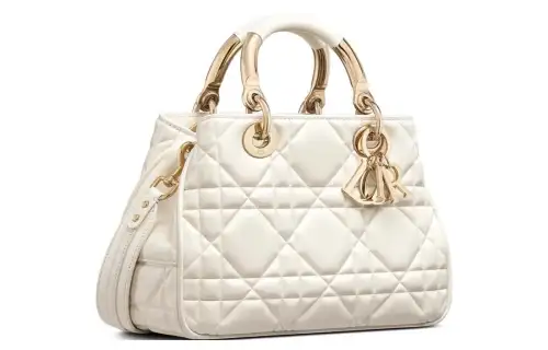 DIOR Lady Dior Calfskin Handbag Shoulder Bag, Crossbody Bag, Handbag Small Women's White