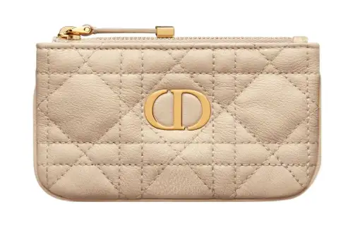 DIOR Caro Cannage Calfskin Key Pouch Women's Sand