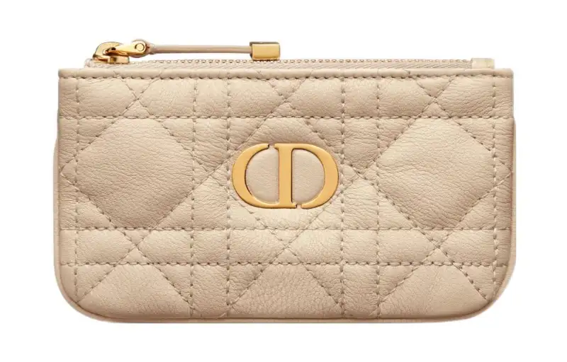 DIOR Caro Cannage Calfskin Key Pouch Women's Sand