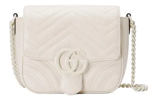 GUCCI GG Marmont Quilting Herringbone Leather Portable Crossbody Bag, Shoulder Bag Women's White