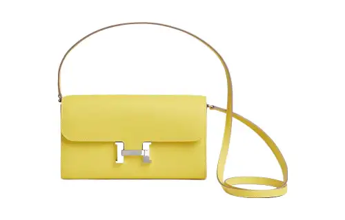 HERMES Constance To Go Silver Tone Buckle Evercolor Calfskin Crossbody Bags Women's 9R Lime Lemon