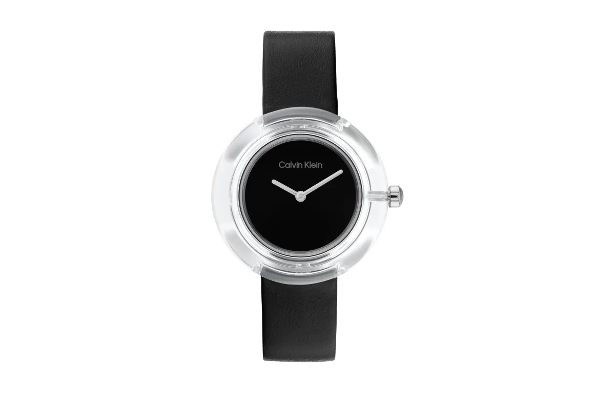 CALVIN KLEIN Wind Style Collection Wrist Watches Quartz Movement Leather Strap 34mm Black Dial Women's Watch