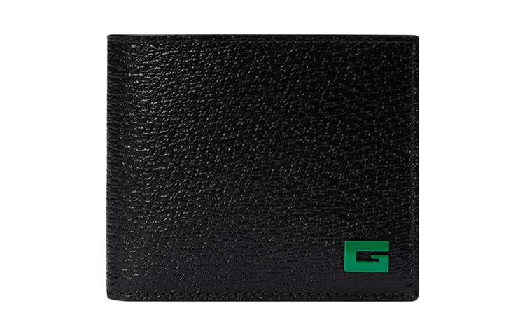 GUCCI Gucci bold letter G details ceramic effect finish leather card holder men's black/green
