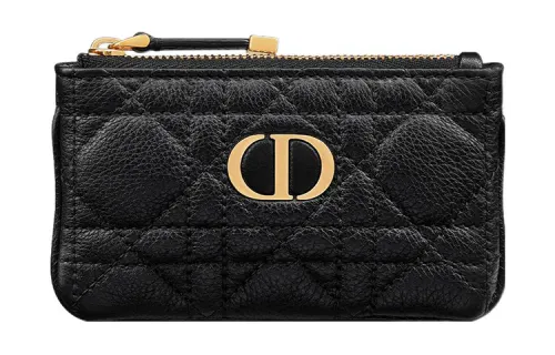 DIOR Caro Cannage Calfskin Key Pouch Women's Black