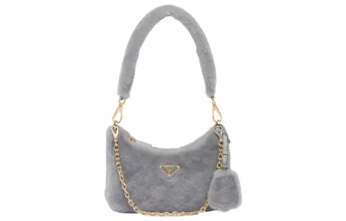 PRADA Plush Shoulder Bag, Handbag, Shoulder Bag Women's Gray