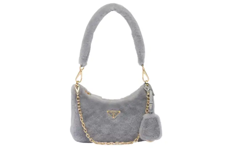 PRADA Plush Shoulder Bag, Handbag, Shoulder Bag Women's Gray