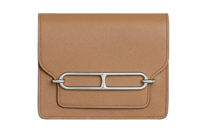HERMES Roulis Evercolor Calfskin Pig Nose Detachable Coin Purse Card Holder Fanny Pack Regular Women's Milk Tea/Lemon