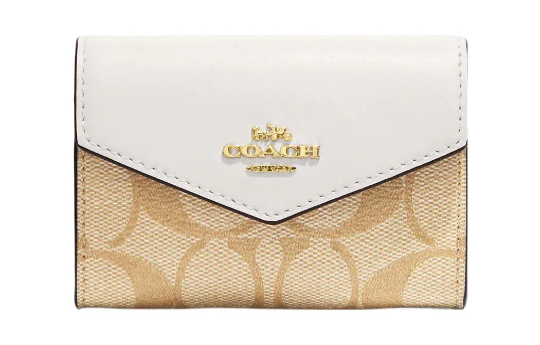 COACH Card Case Canvas With Leather Wallet, Card Holder Regular Women's White & Brown